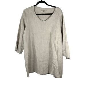 Flax Neutral Tan Taupe Beige 3/4 Sleeve Flowy Boxy Blouse Size Medium